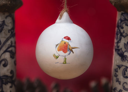 Santa Bobbin Robin Ceramic Bauble